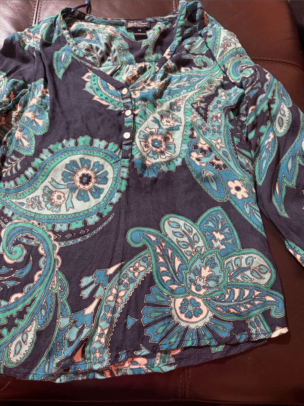 Lucky Brand Navy Tunic with Teal & Aqua Paisley